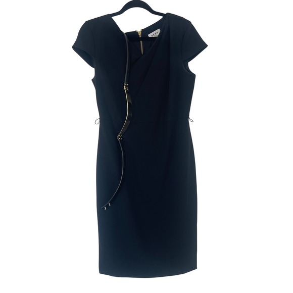 Dkny Dresses & Skirts - DKNY Women's Black Cap Sleeve Sheath Dress with Gold Belt & Zipper Detail Size 6